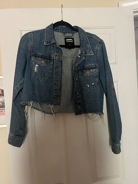 Dr Denim Crop Distressed Denim Jacket - Blue
